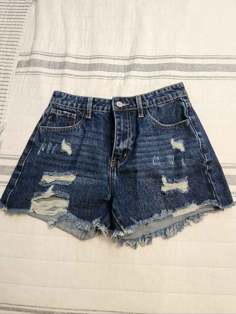 KanCan Dark Blue Distressed Denim Cutoff Shorts